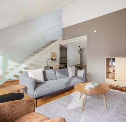 Living room of an open Blueground apartment in Paris