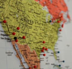 United States map with pins in it