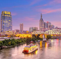 Nashville skyline and river at sunset