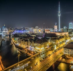 the berlin skyline at night