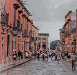 A cobblestone street in Mexico City