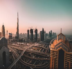 the dubai skyline at dawn