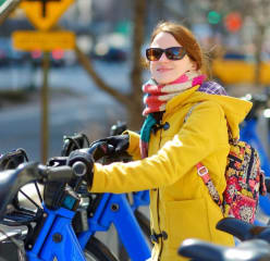 nyc transport options woman ready to rent a city bike in New York