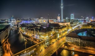the berlin skyline at night