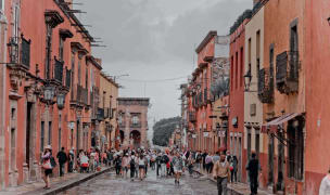 A cobblestone street in Mexico City