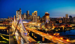 the boston skyline at night