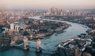 the london skyline with london bridge in the forefront