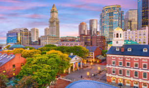 Boston skyline at sunset