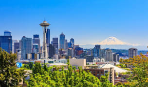 seattle downtown skyline with Mt Rainier in background