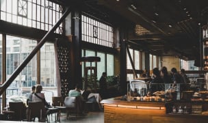 The interior of a coffee shop in seattle washington.