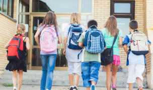 A group of kids heading to class