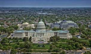 an aerial view of the Capitol building in DC and the surrounding areas
