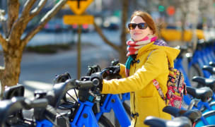nyc transport options woman ready to rent a city bike in New York