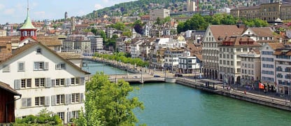 Buildings in Zurich on a sunny afternoon