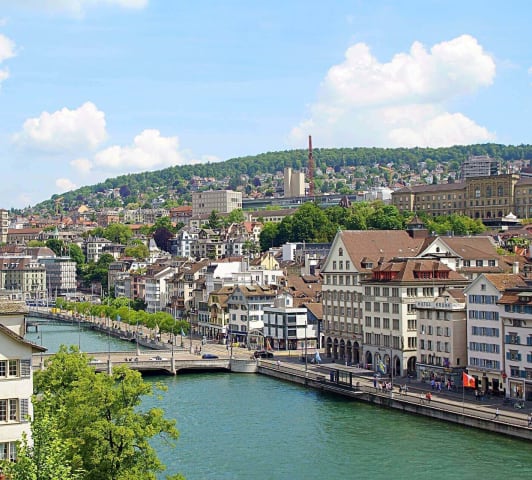 Buildings in Zurich on a sunny afternoon