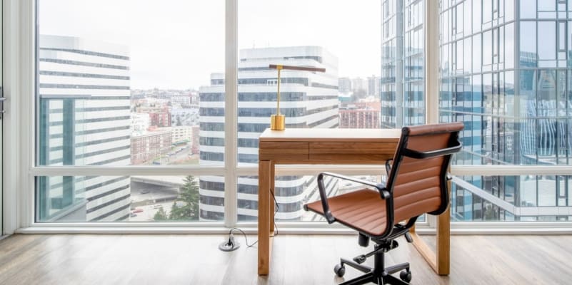 home office desk in an apartment in seattle
