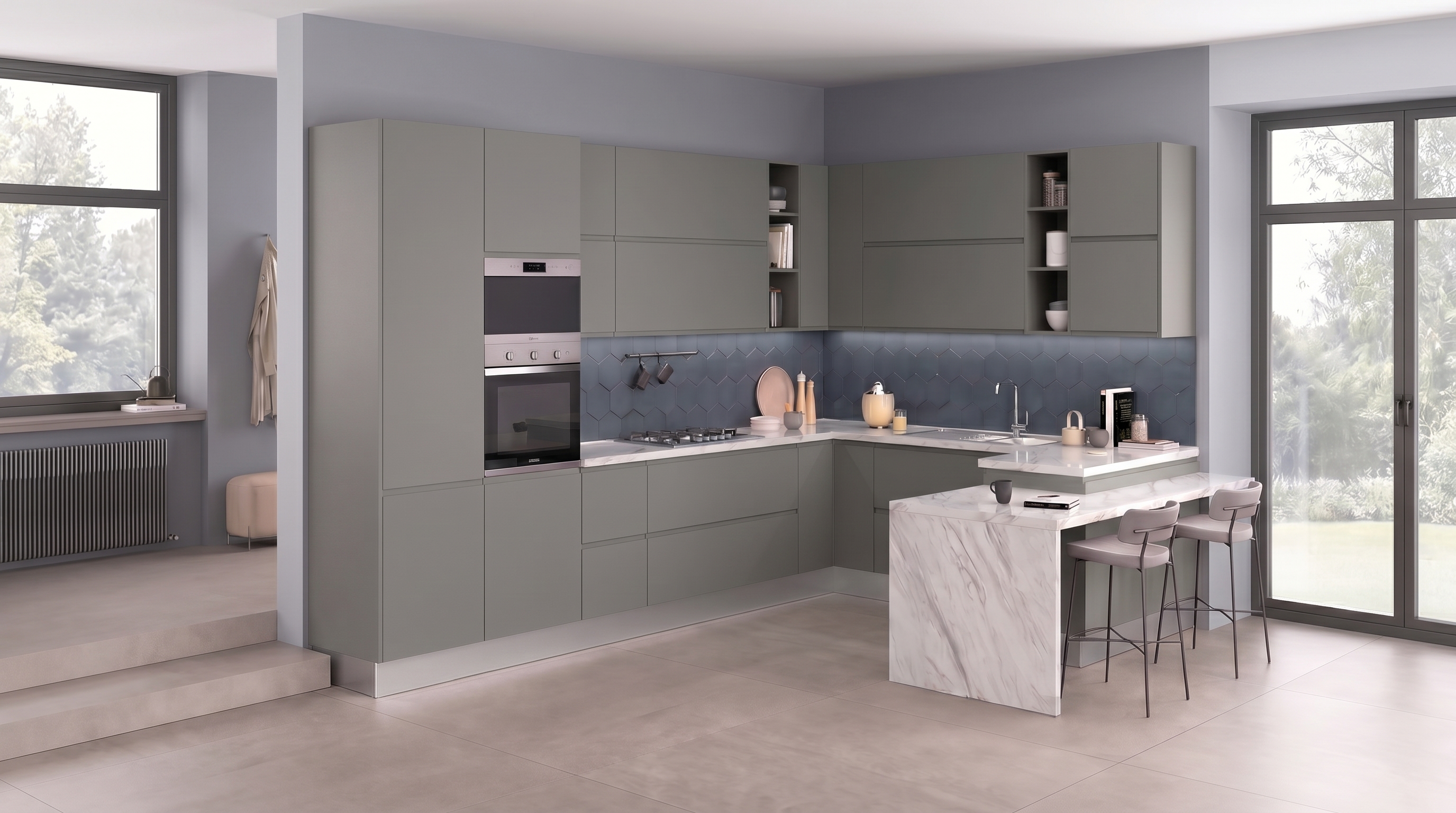 Cuisine en U en London grey au style minimaliste