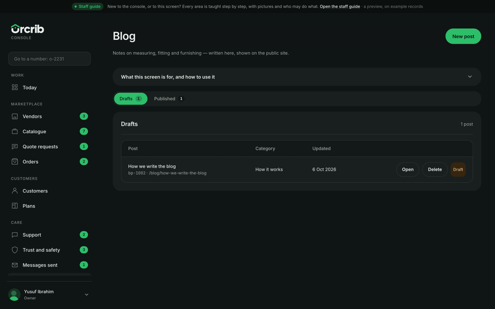 The console blog: drafts and published posts