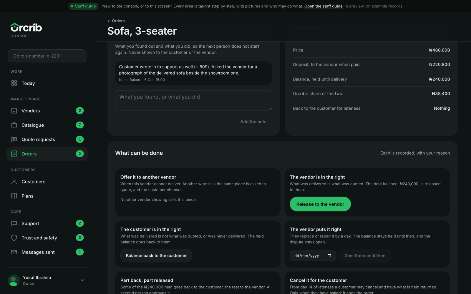 Order decisions: late orders, cancellations and disputes