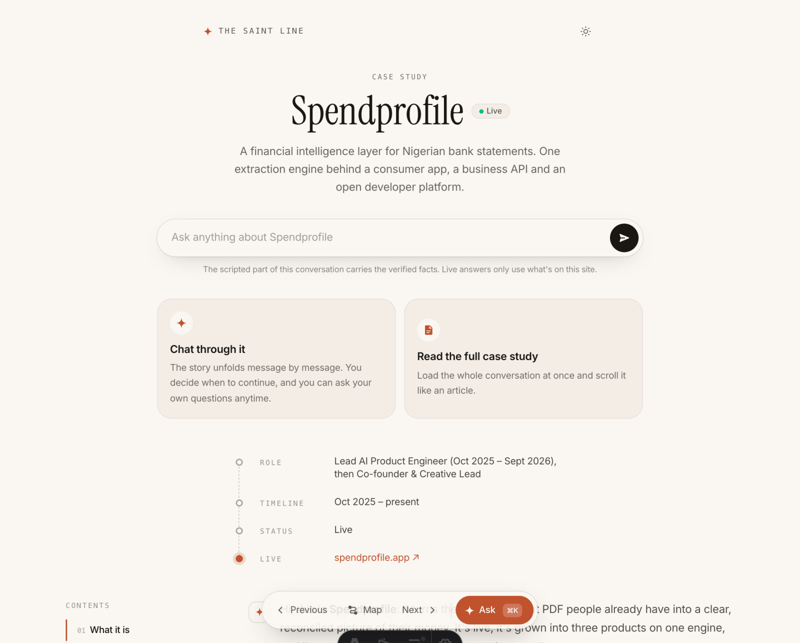 A case study's opening: ask, chat through it, or read it all