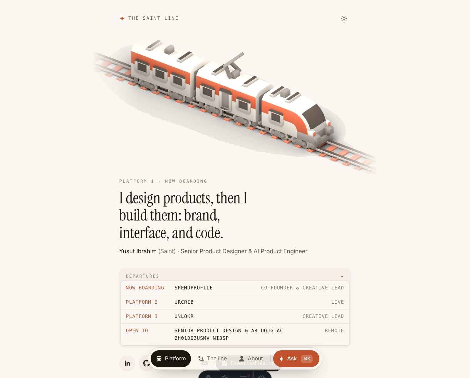 The Saint Line home page: platform 1, now boarding