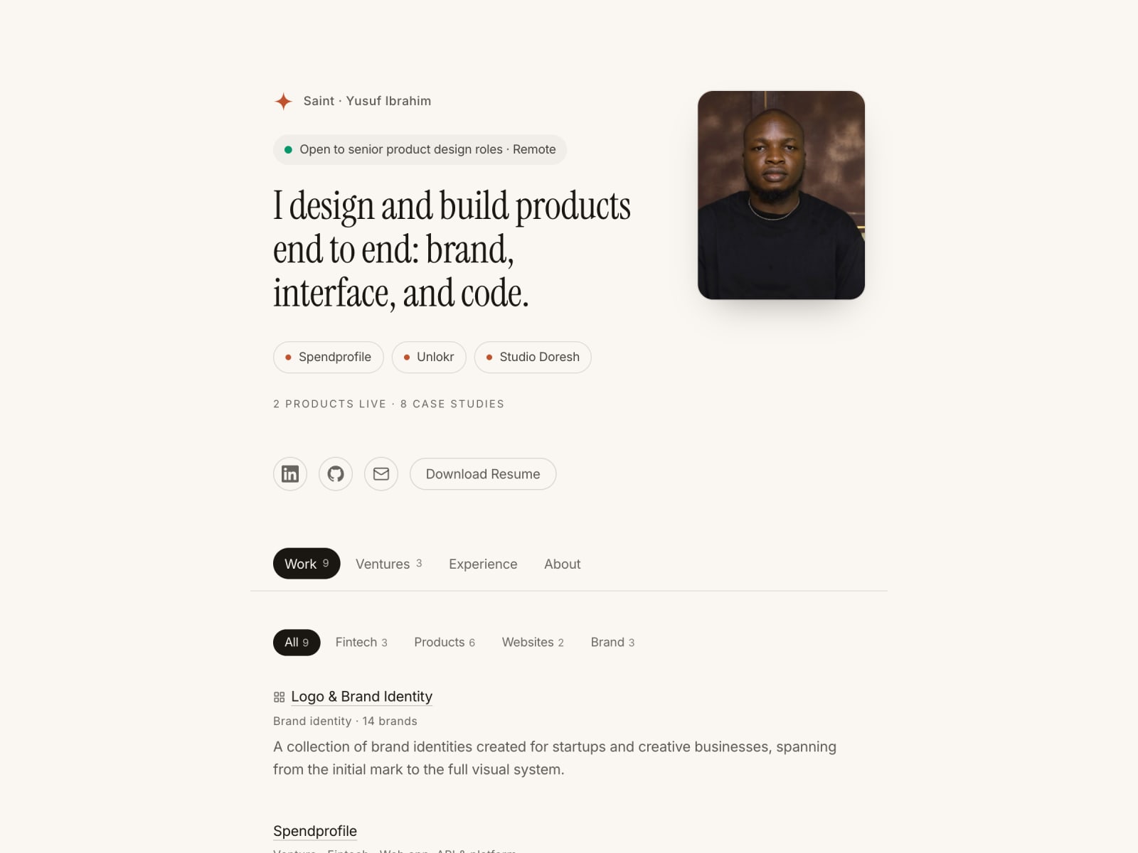 The previous madebysaint.xyz home page