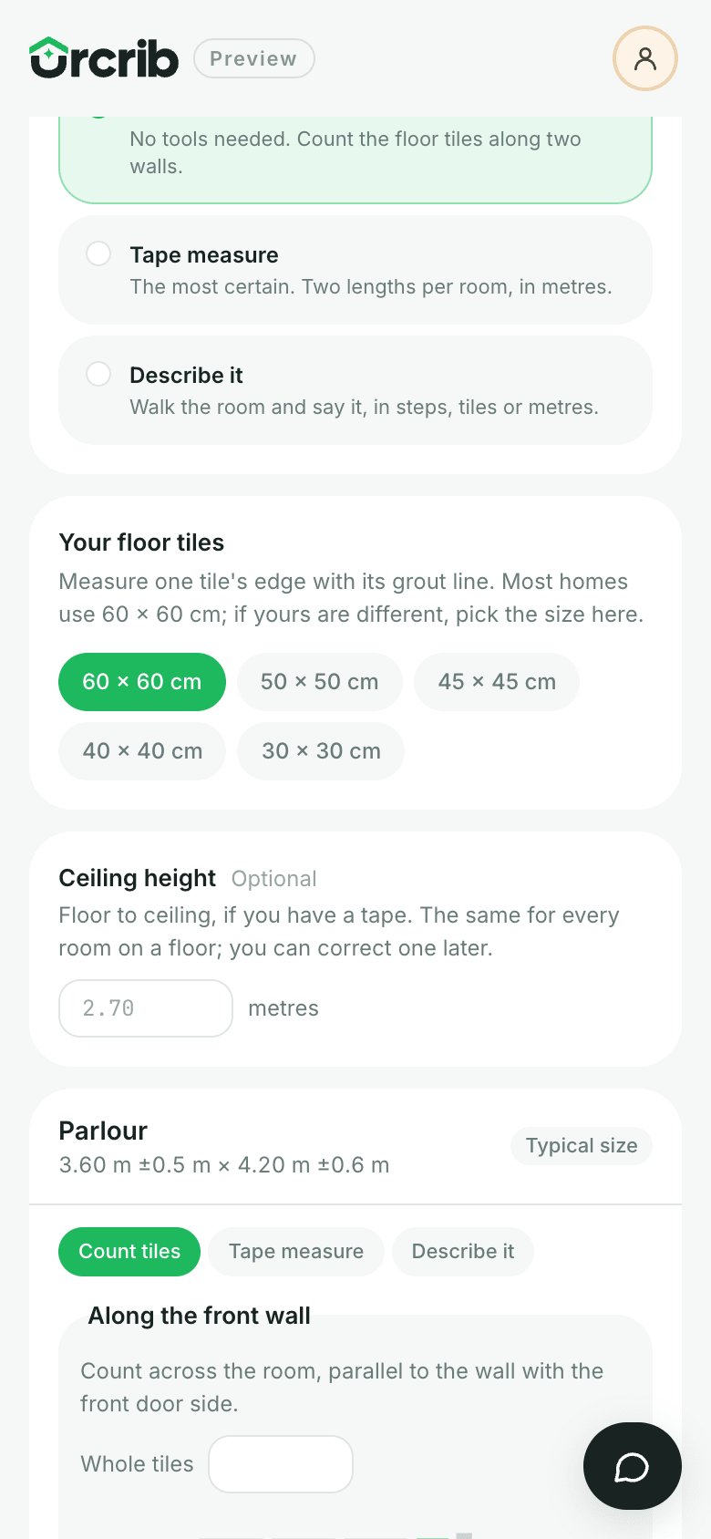 Measuring by tiles on a phone
