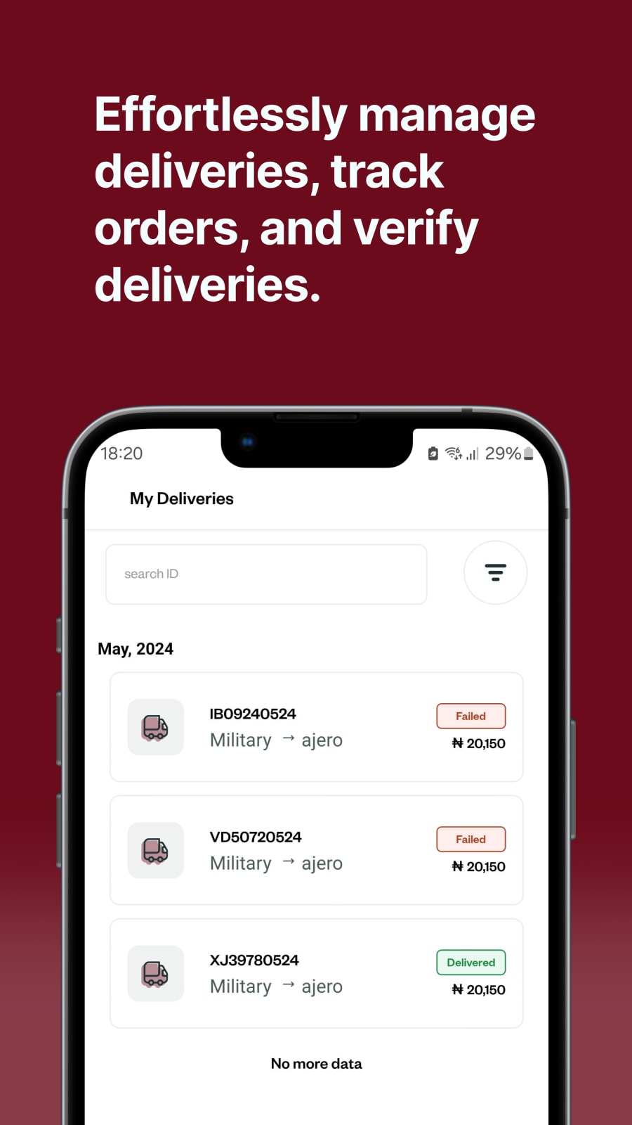 Manage deliveries, track orders and verify deliveries