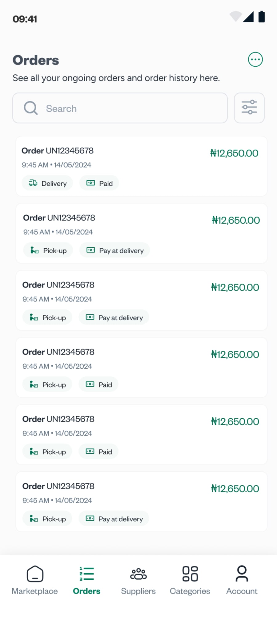 Orders with delivery or pickup, and paid or pay-at-delivery tags