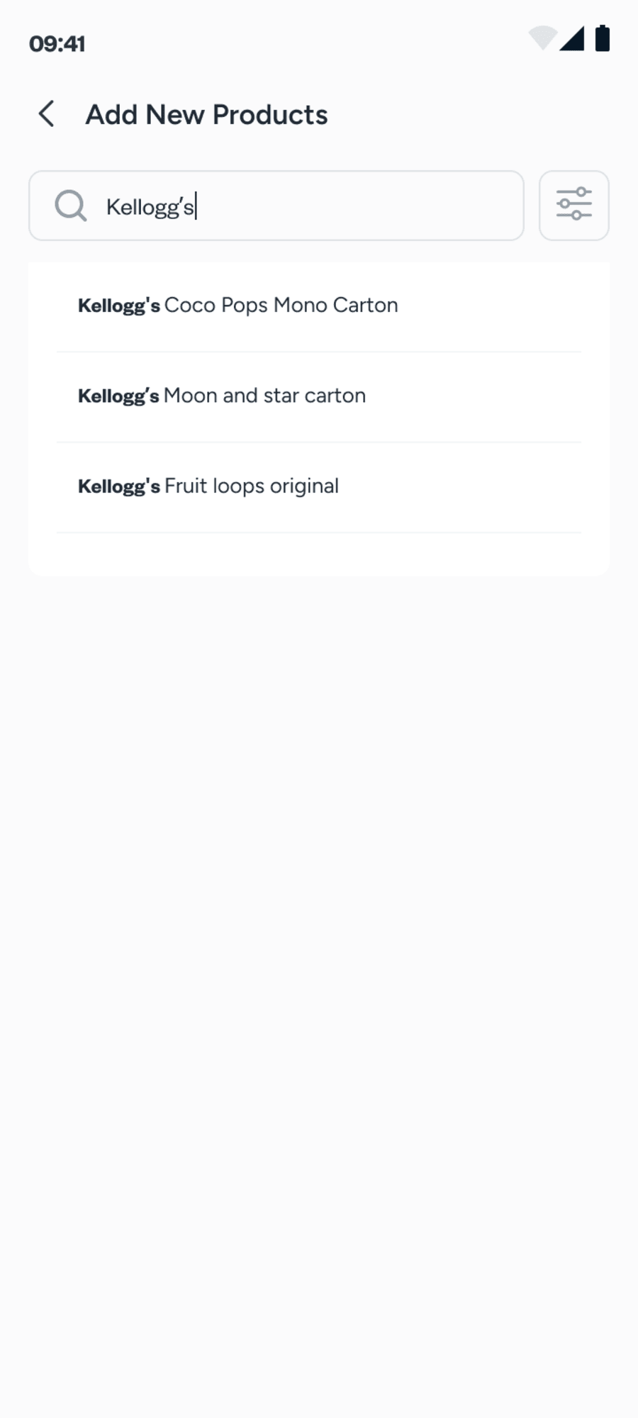 Add product by searching Sabi's catalogue
