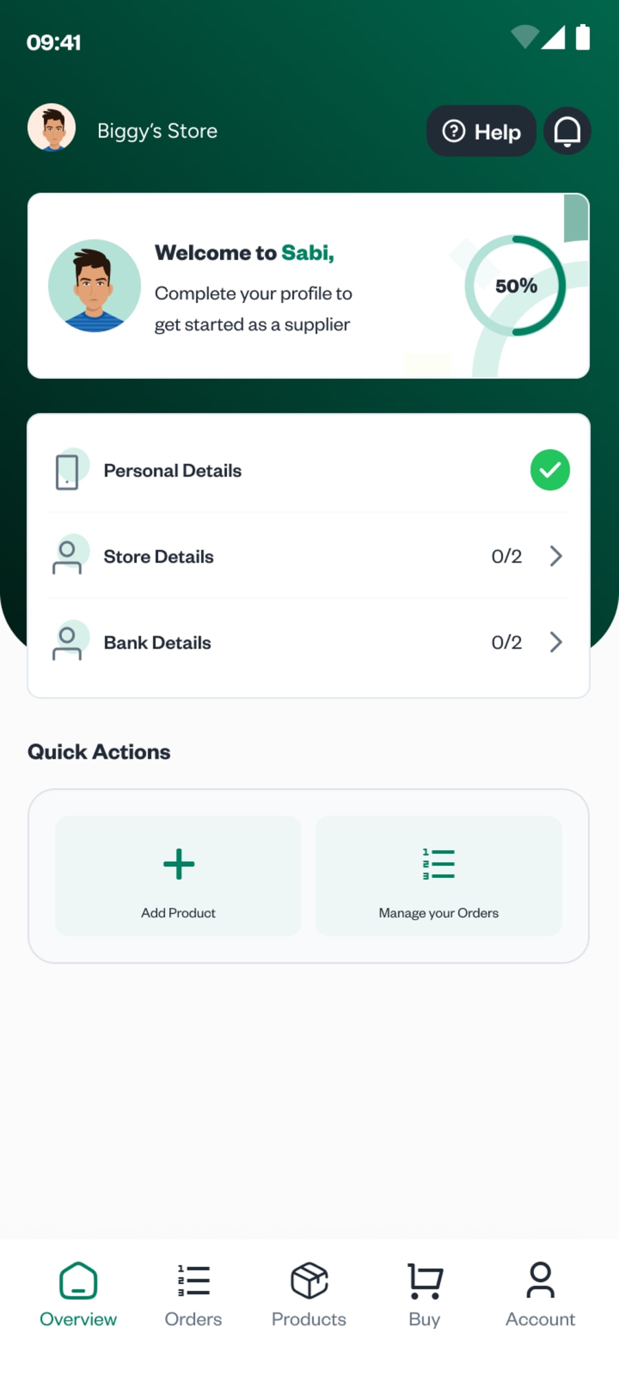 Seller overview: a profile setup checklist and quick actions