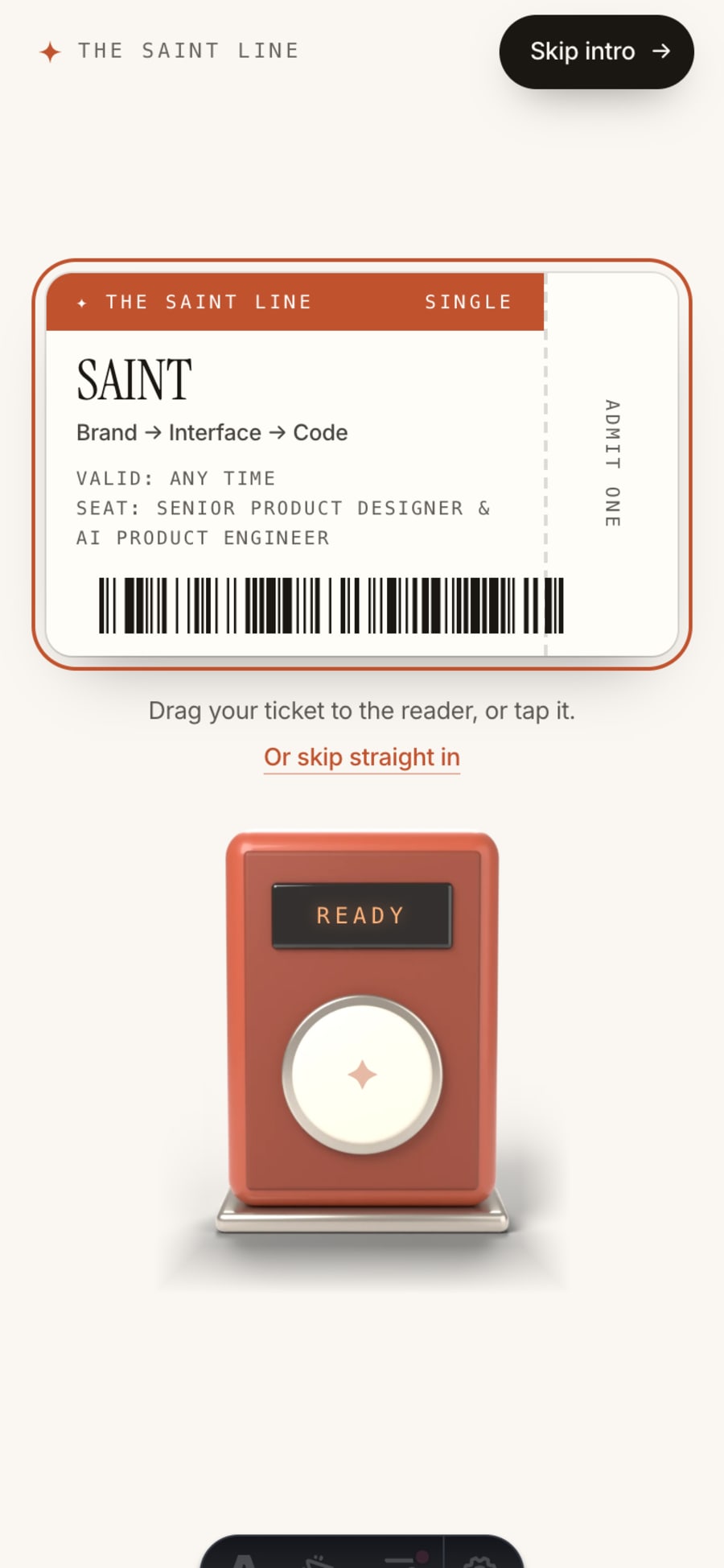 The gate: drag your ticket to the reader, or skip