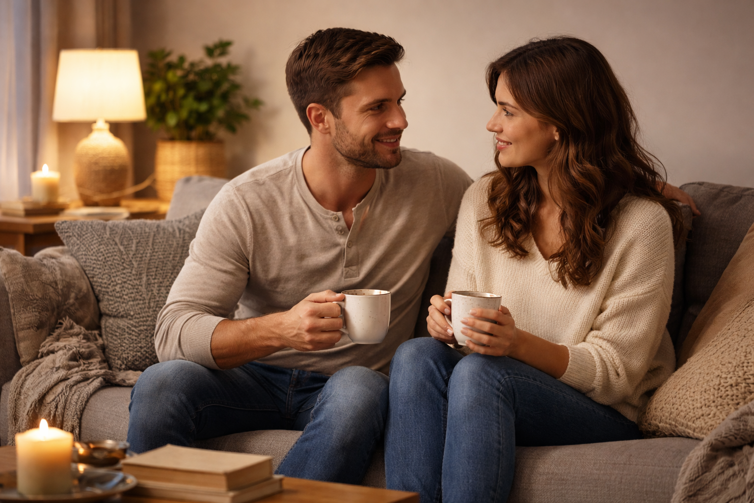 Couple having stress-reducing conversation to strengthen relationship bond