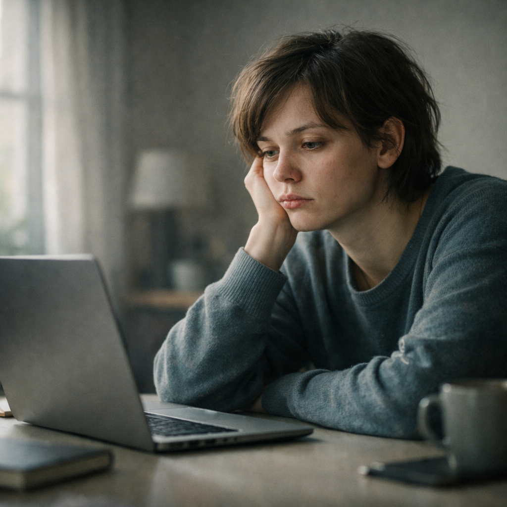 Girl looks bored, staring off thoughtfully