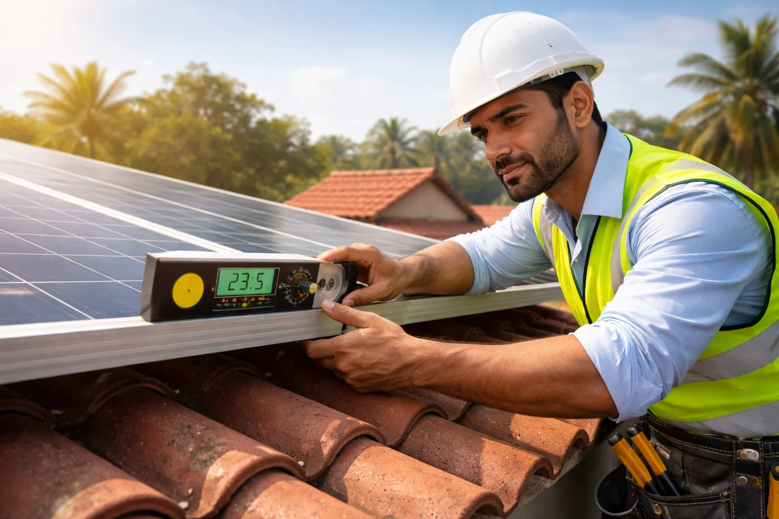 30 degree tilt angle for solar panels on a flat RCC roof in North India