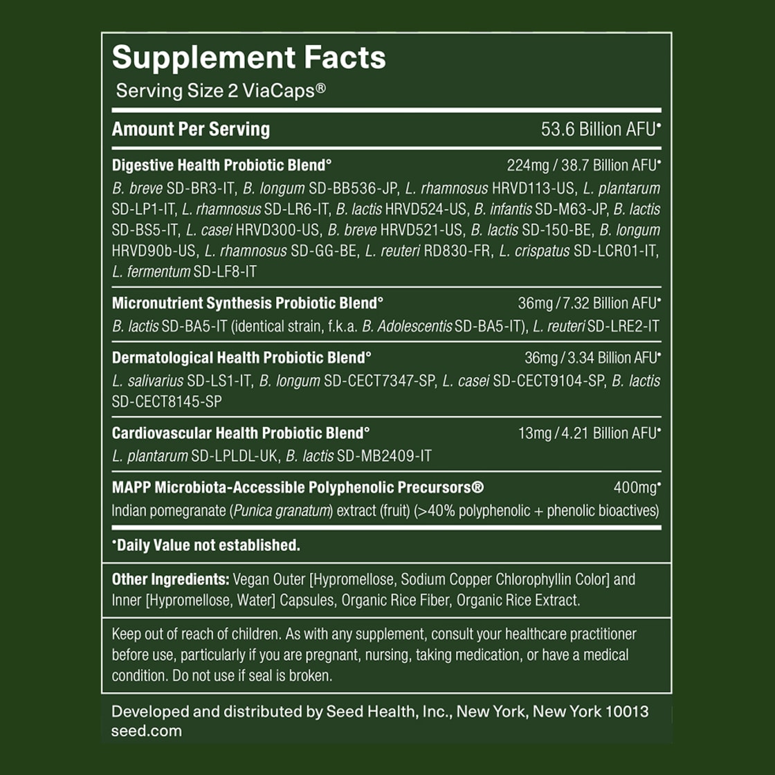 DS‑01&reg; Daily Synbiotic Supplement Facts