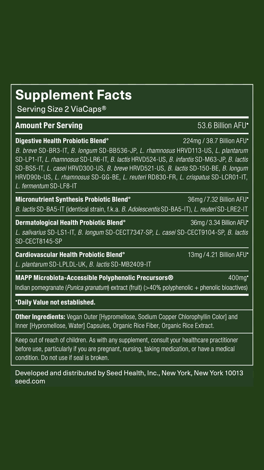DS‑01&reg; Daily Synbiotic Supplement Facts