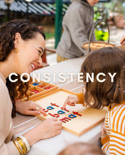 Consistency — Avital teaching her daughter with letter tiles