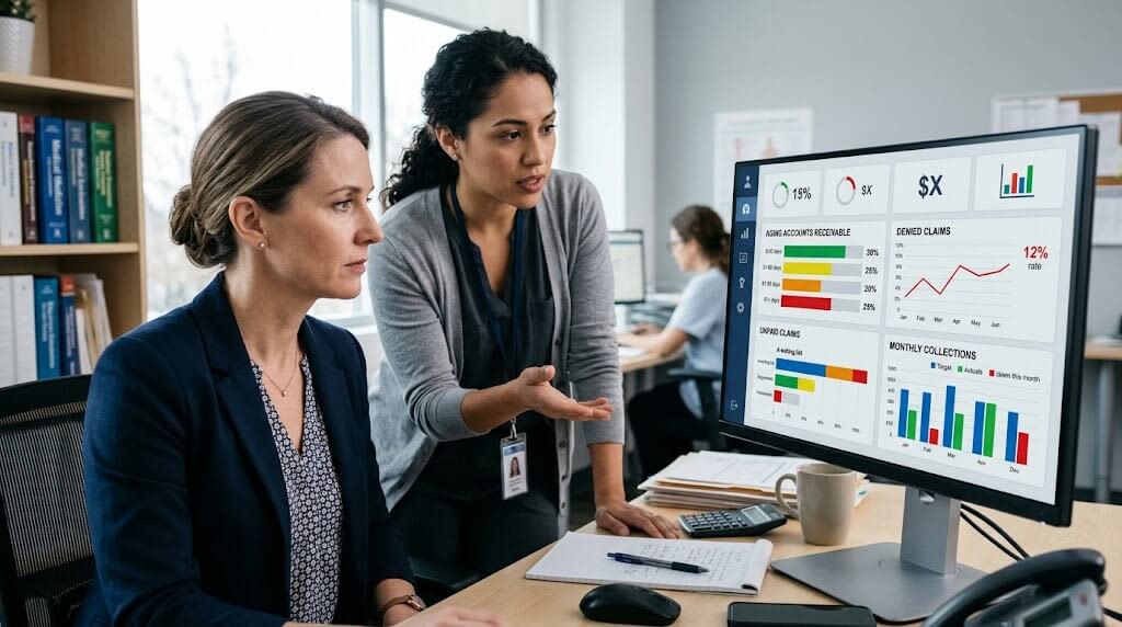 billing-analysis.jpg Medical billing team analyzing claims and collections.
