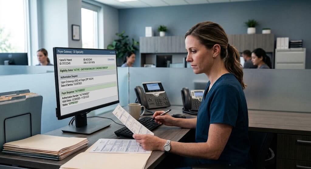 gi-prior-authorization.jpg GI biller verifying insurance authorization