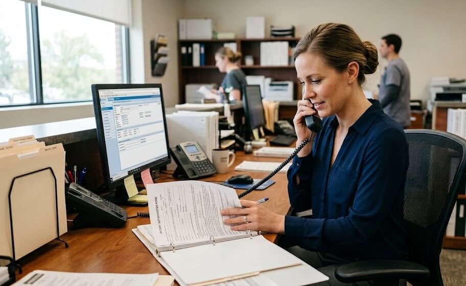 Healthcare billing coordinator managing radiation oncology insurance claims, prior authorizations, and reimbursement documentation.