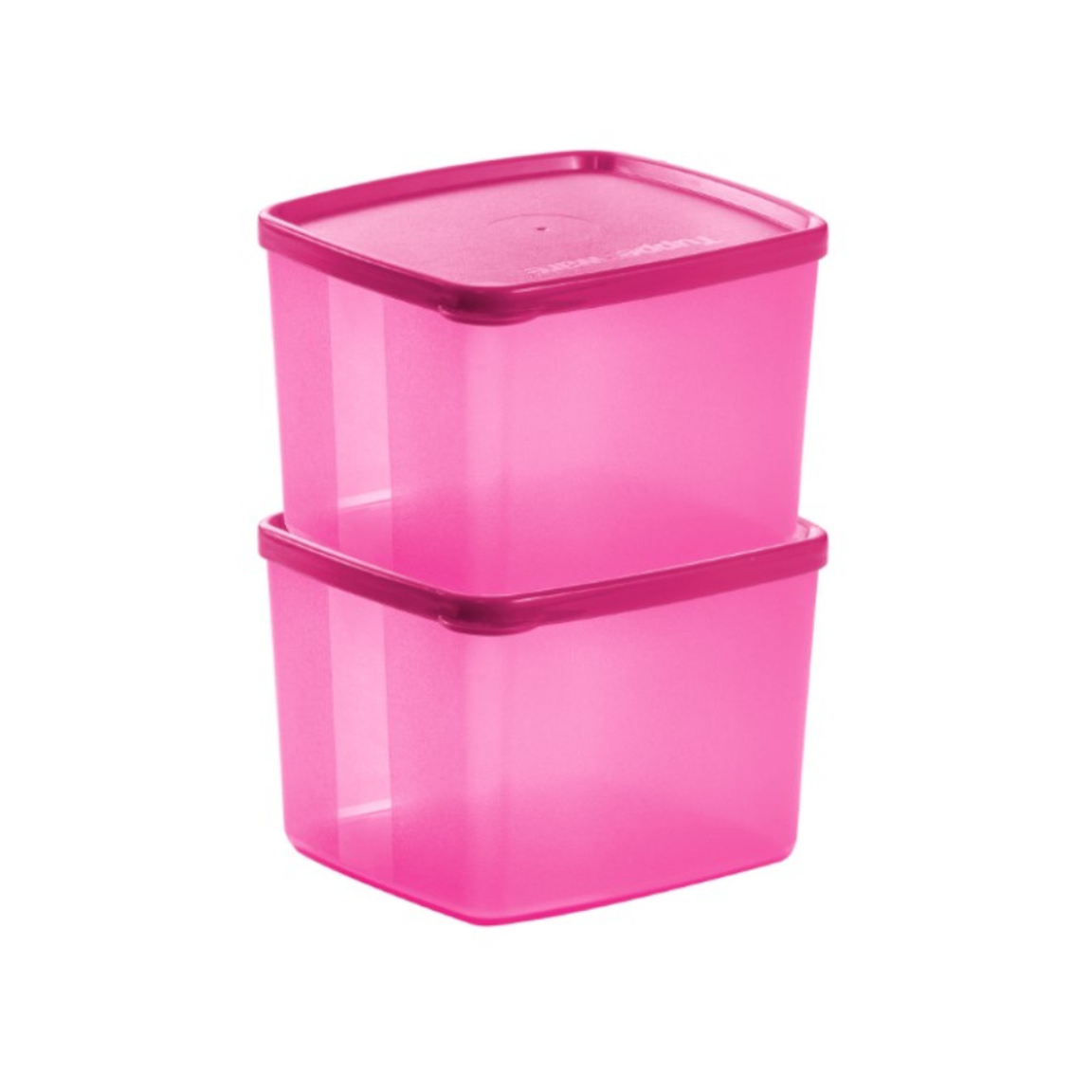 Tupperware SET of TWO Sheer Clear Mates Square MEDIUM 2 & 3 w/ PINK PU –  Plastic Glass and Wax ~ PGW