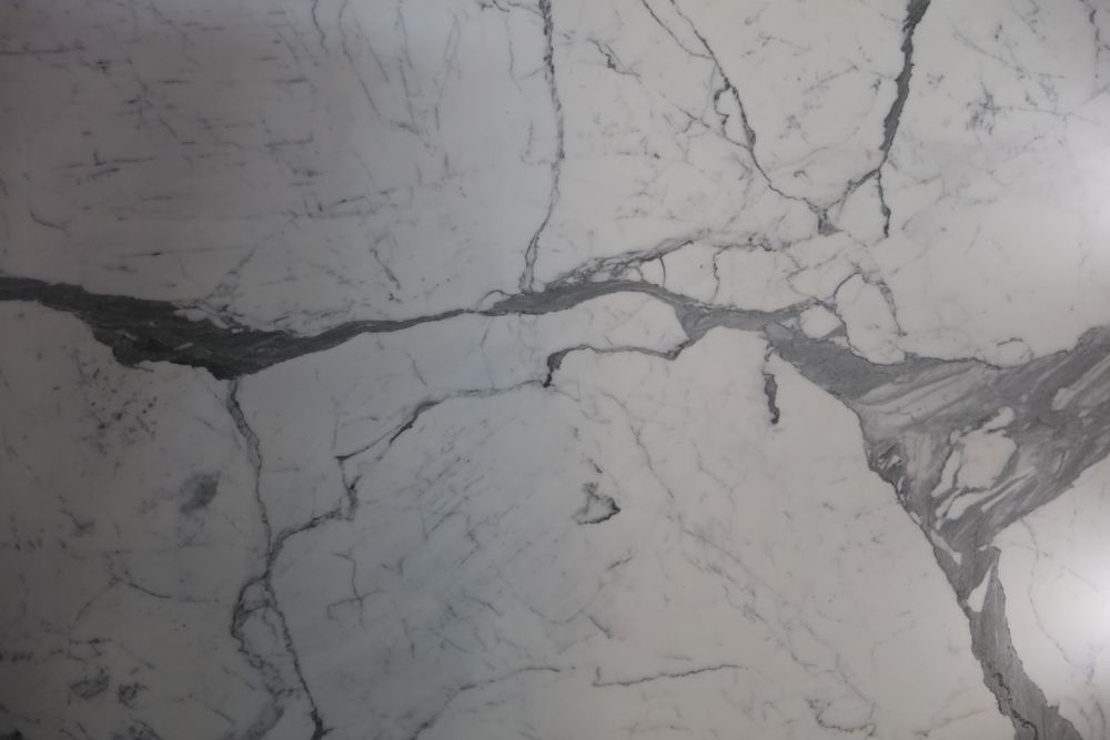 China Arabescato marble — clean white ground with dramatic grey veining