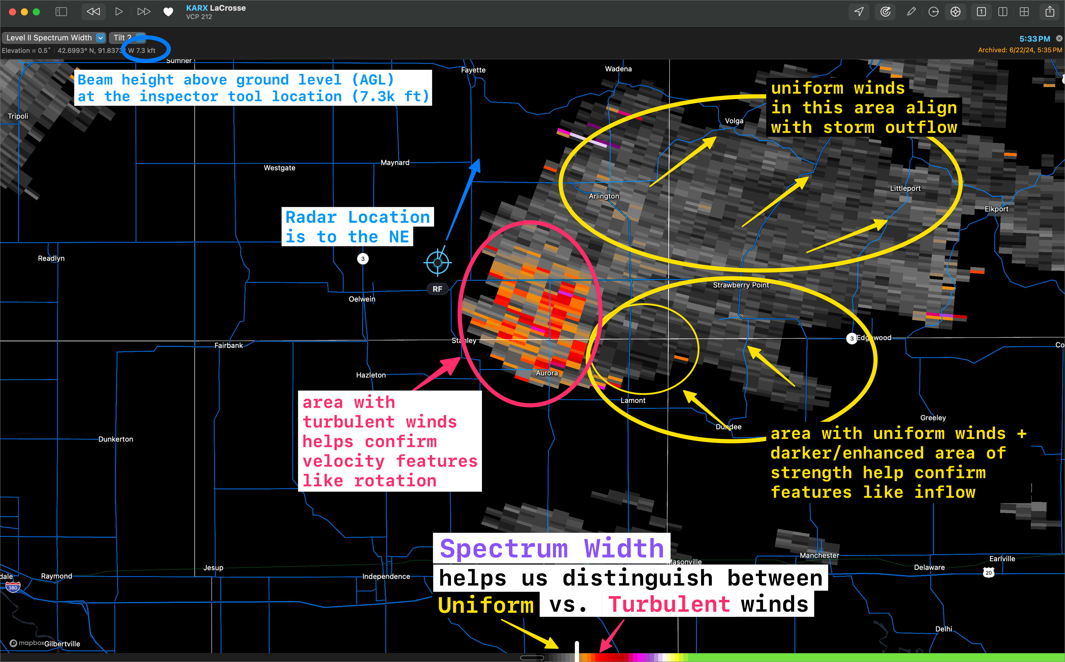 Image 9. Spectrum Width showing amount of wind turbulence.
