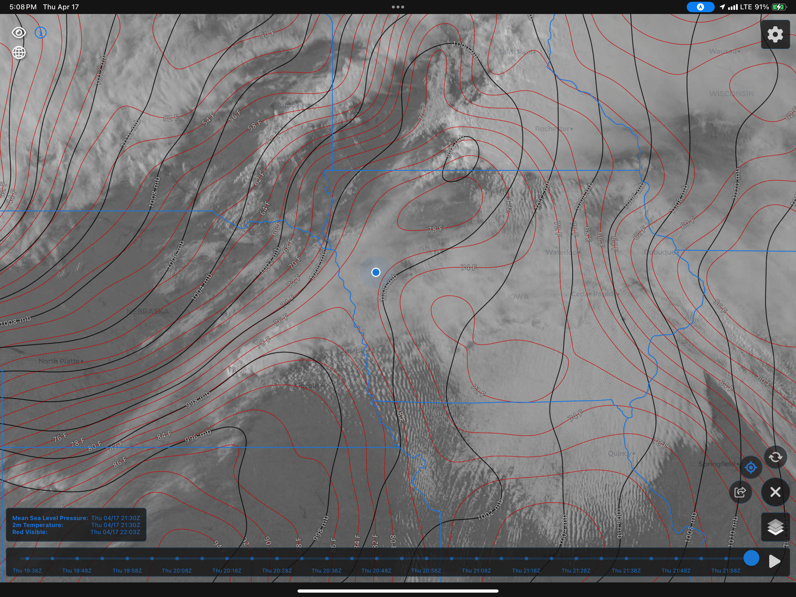 Image 9. Screenshot of GOES Satellite with storm development along frontal boundary