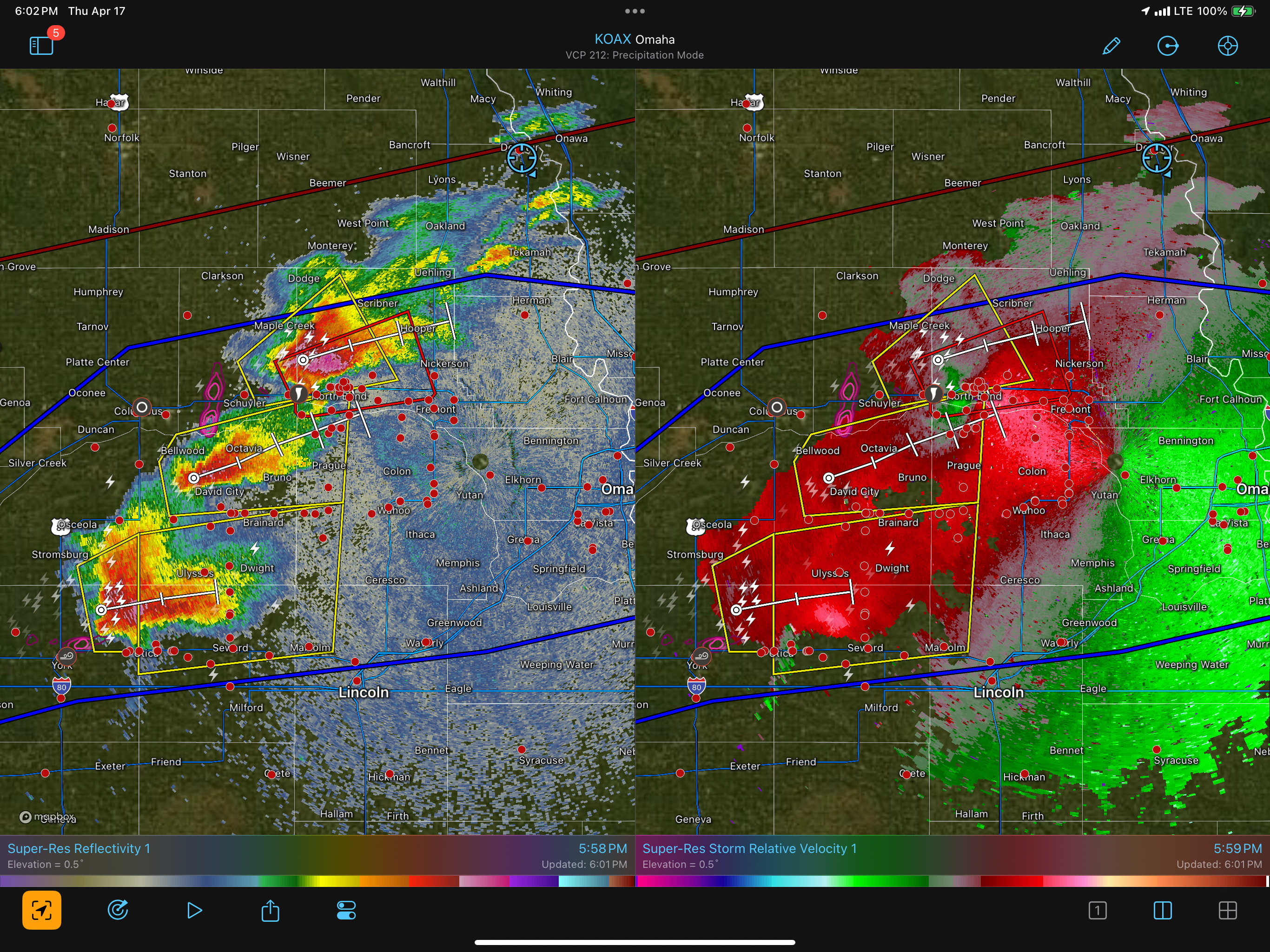 Image 10. Screenshot of radar with tornado warned storm