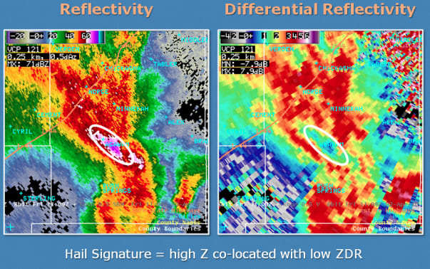 Image 10. Using ZDR to verify high reflectivity equals hail