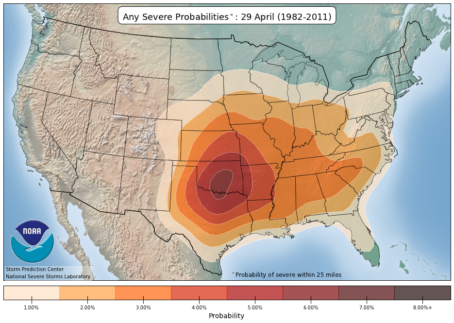 Image 8. Tornado climatology for April 28, 1982-2011