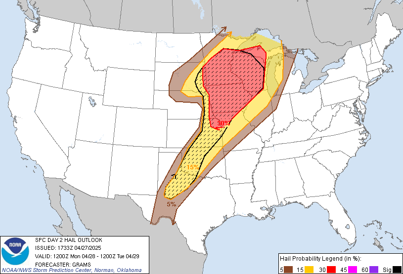 Image 4. SPC Day 2 Wind Outlook for April 28, 2025