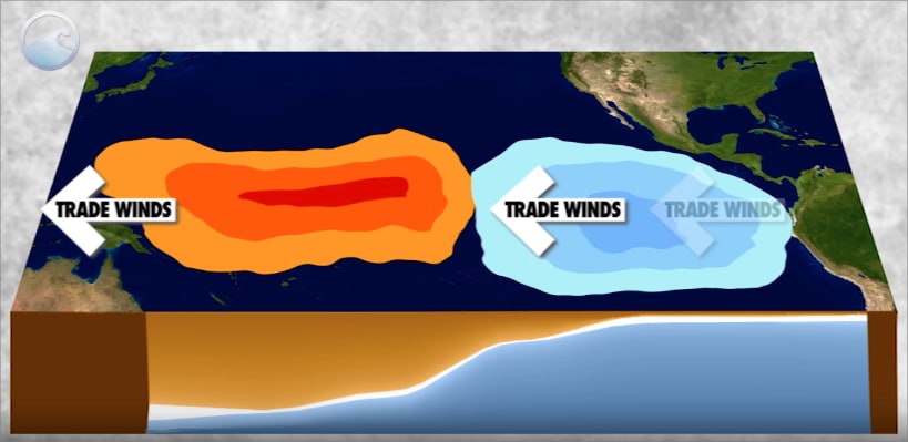 Image 17. Trade Winds La Niña state. Enhanced warm far west.